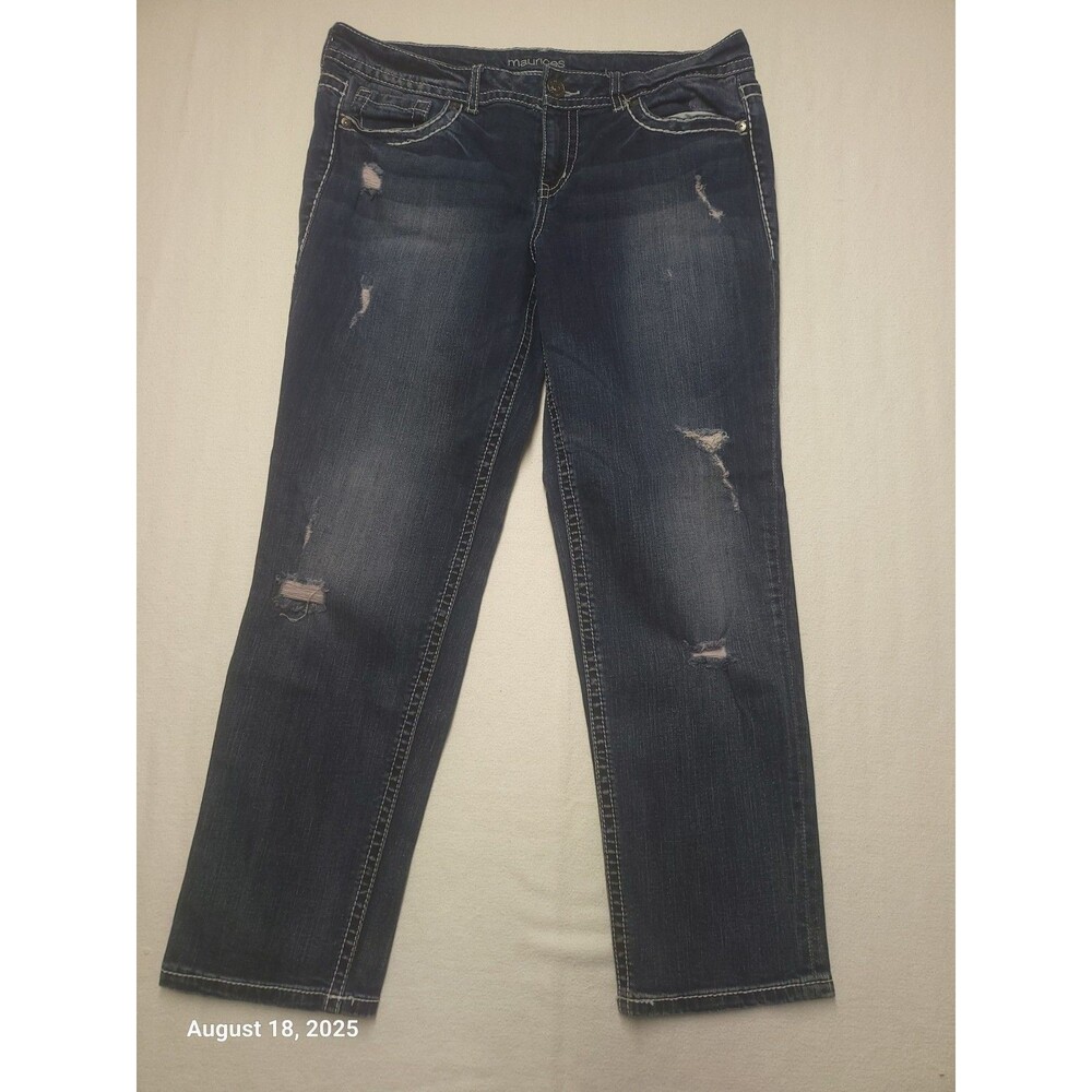 Maurices Thick Stitch Distressed Women's Straight Leg Blue Jeans ECU Size 11/12 - Picture 1 of 7